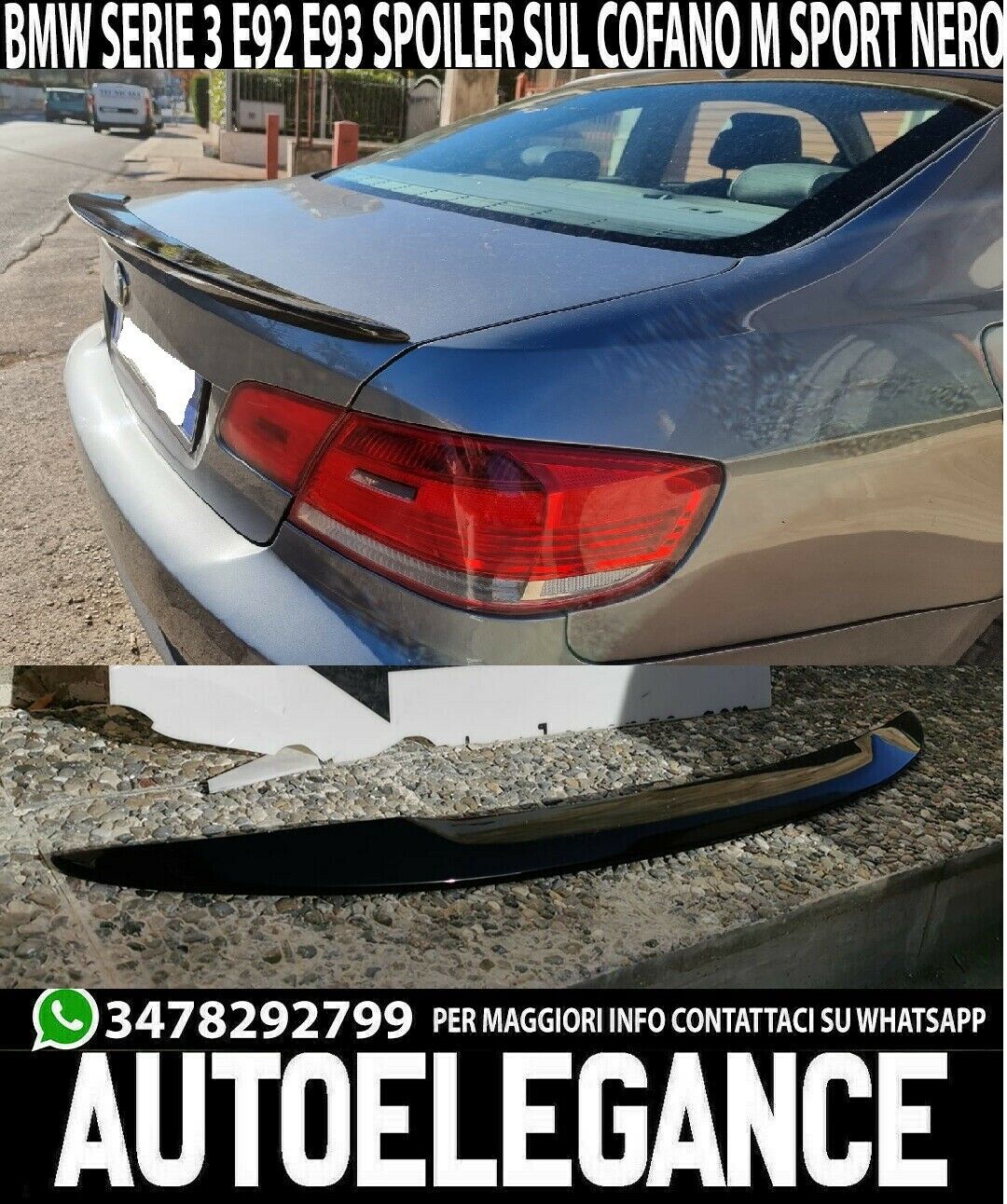 SPOILER POSTERIORE COFANO BMW SERIE 3 E92 E93 COUPE CABRIO M SPORT NERO LUCIDO