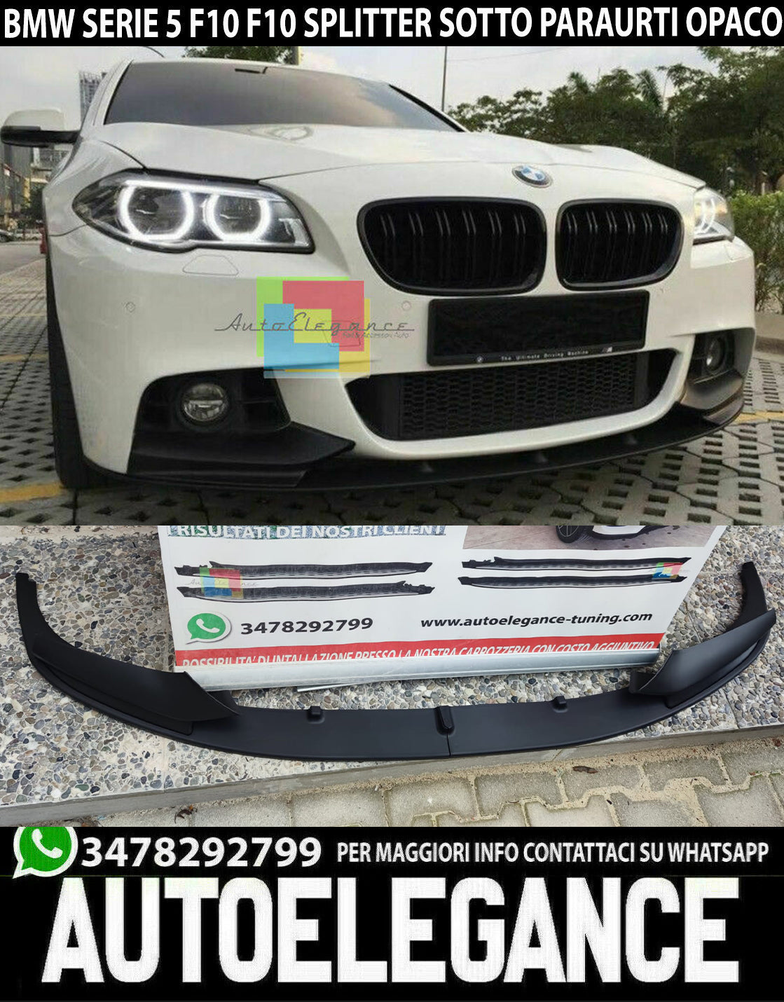 SPLITTER SOTTO PARAURTI ANTERIORE BMW SERIE 5 F10 F11 NERO OPACO M LAMA 0133