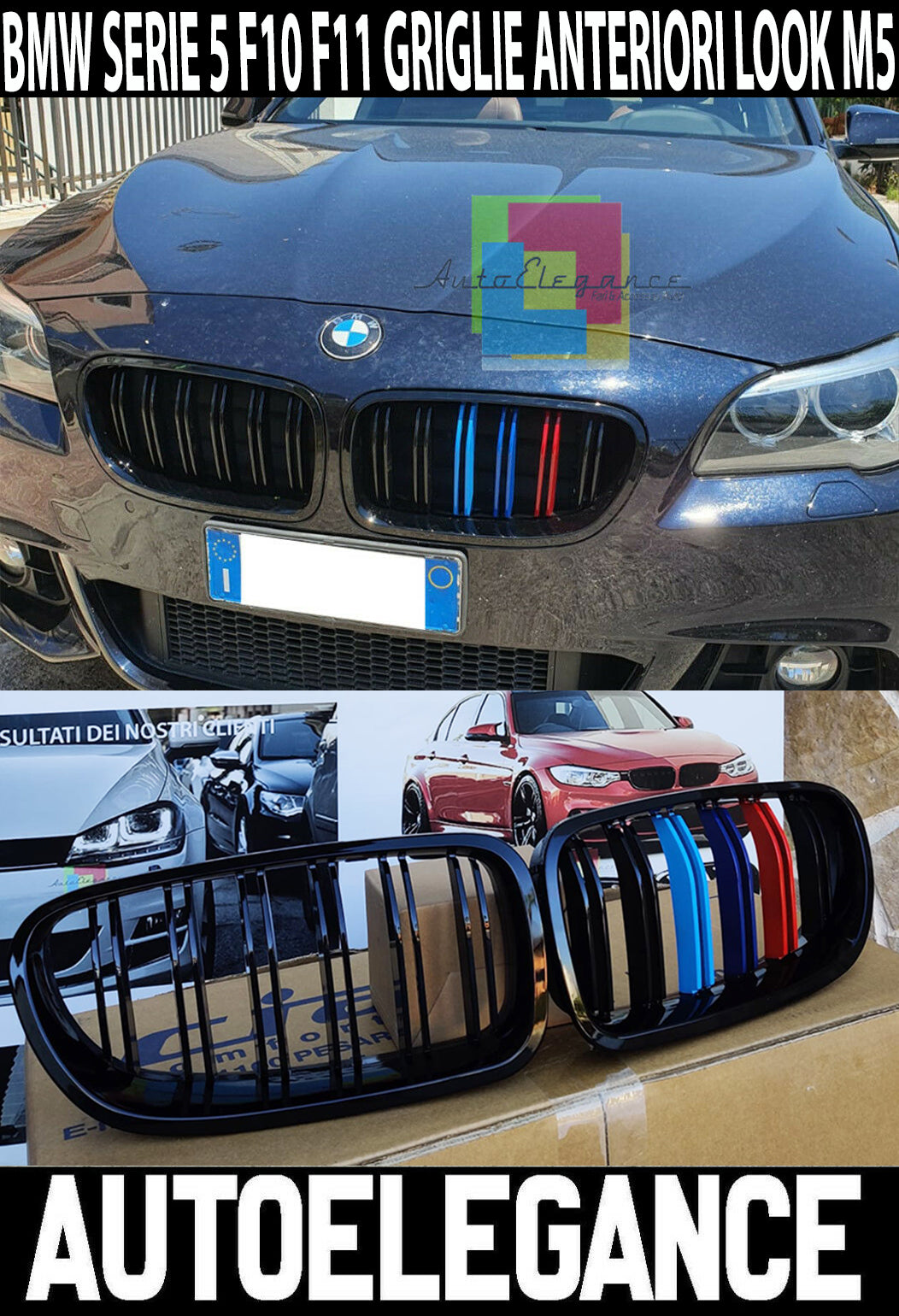 BMW 5 SERIES F10 F11 2010+ DOUBLE STRIPE GRILLES FRONT GRILLES 3 COLORS M