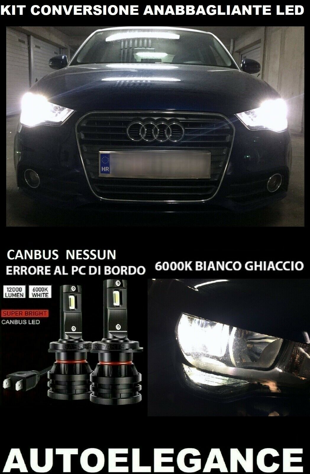 AUDI A1 8X LAMPADE ANABBAGLIANTI LED 10.000LM CAMBUS - AT 0032 AUTOELEGANCERICAMBI