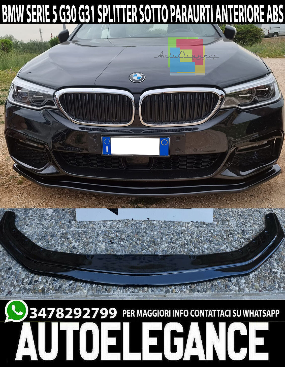 BMW 5 SERIES G30 G31 FRONT BUMPER SPLITTER GLOSS BLACK ABS M5 BLADE