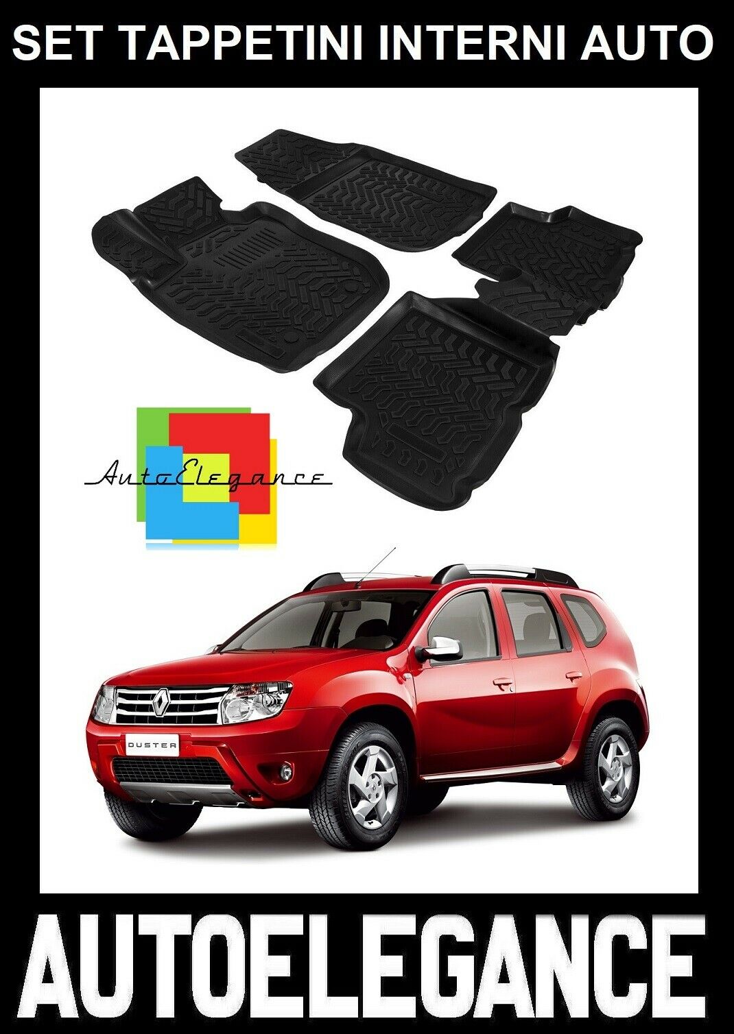 SET OF CUSTOM RUBBER CAR INTERIOR MATS FOR DACIA DUSTER 2WD 2010-2014 -AT-