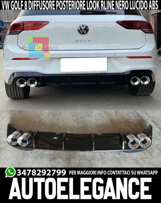 DIFFUSORE POSTERIORE VW GOLF 8 VIII 2019+ SOTTO PARAURTI TERMINALI RLINE ABS