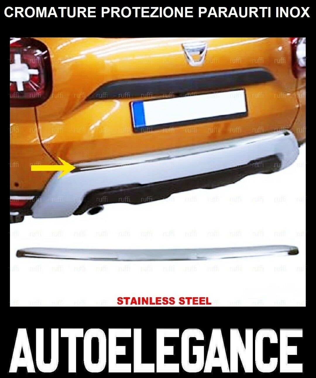 CROMATURA PROTEZIONE PARAURTI POSTERIORE DACIA DUSTER 2018+ INOX ADESIVO 0032 AUTOELEGANCERICAMBI