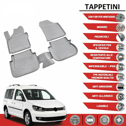 Tappetini  VW Caddy 2007-2014 in forma 3D tappetini in gomma con bordo