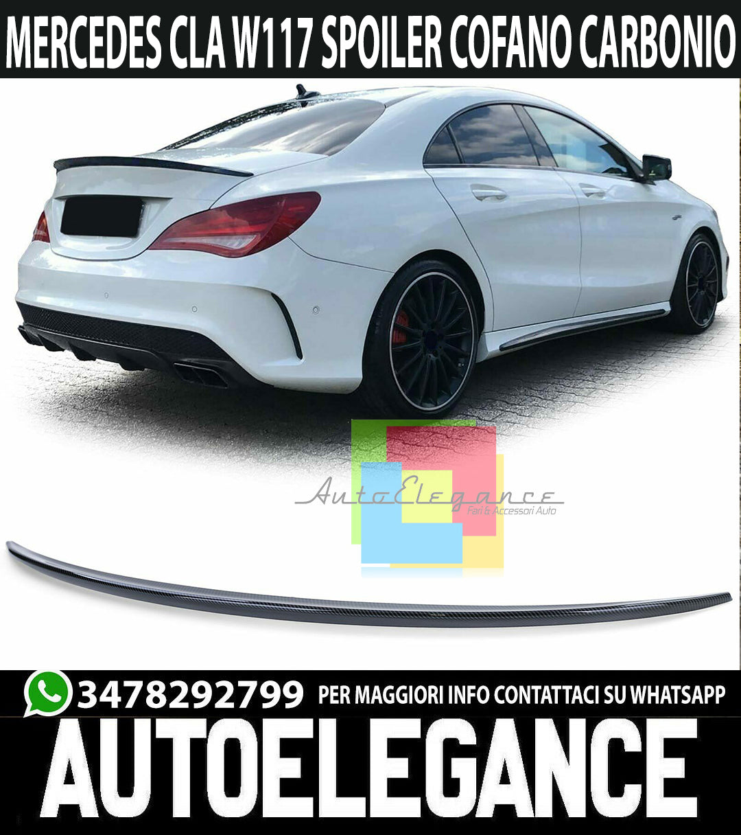 MERCEDES CLA W117 2013-2018 SPOILER POSTERIORE SUL COFANO AMG CARBON LOOK