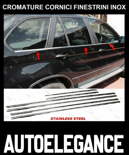 CROMATURA CORNICI FINESTRINI 6PZ BMW X5 E53 2000-2006 INOX ADESIVO 0032 AUTOELEGANCERICAMBI