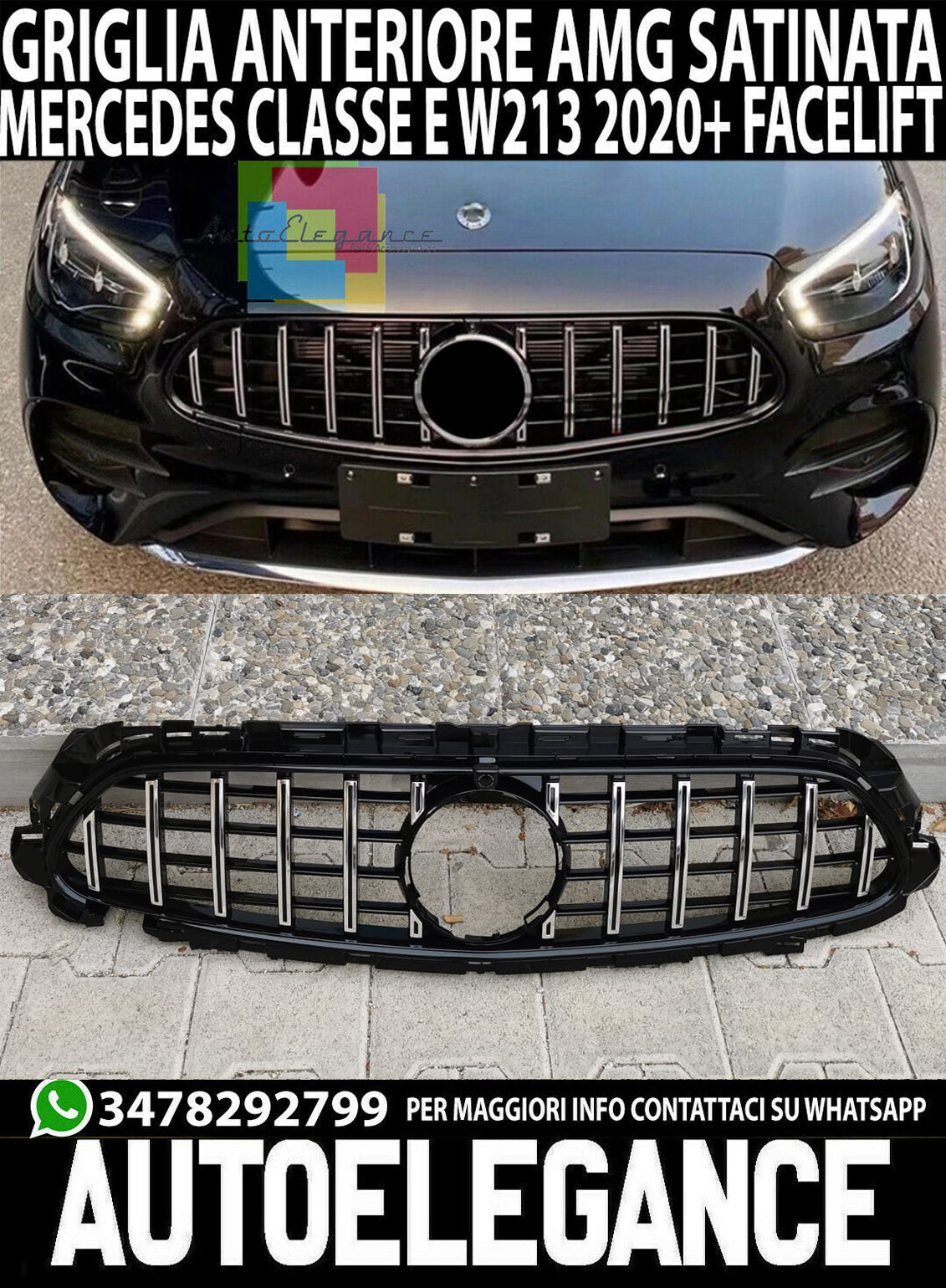MERCEDES E-CLASS W213 S213 2020+ AMG LOOK FRONT GRILLE SATIN PROFILES