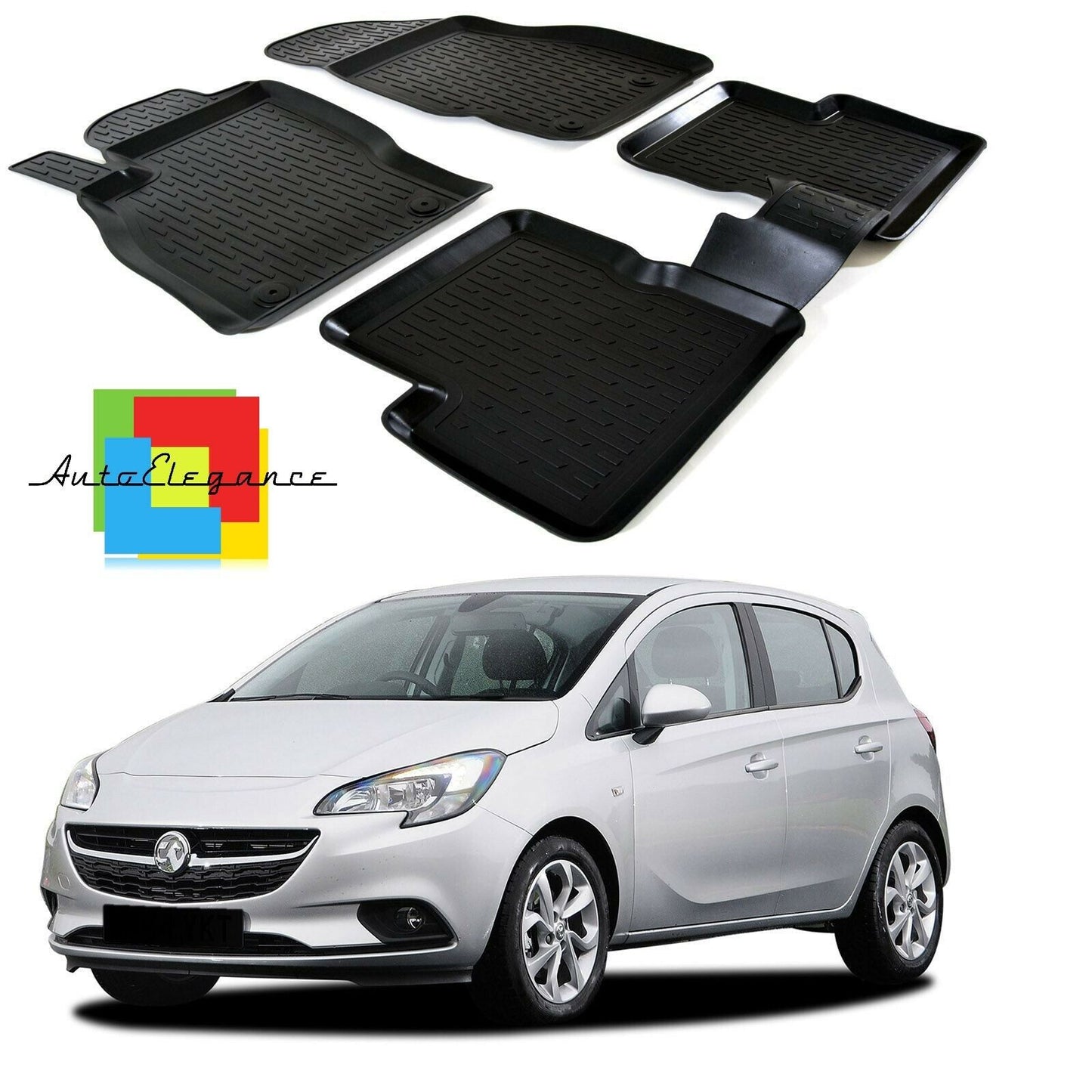 SET OF CAR INTERIOR RUBBER MATS MADE TO MEASURE OPEL CORSA E 2014-2019 0032