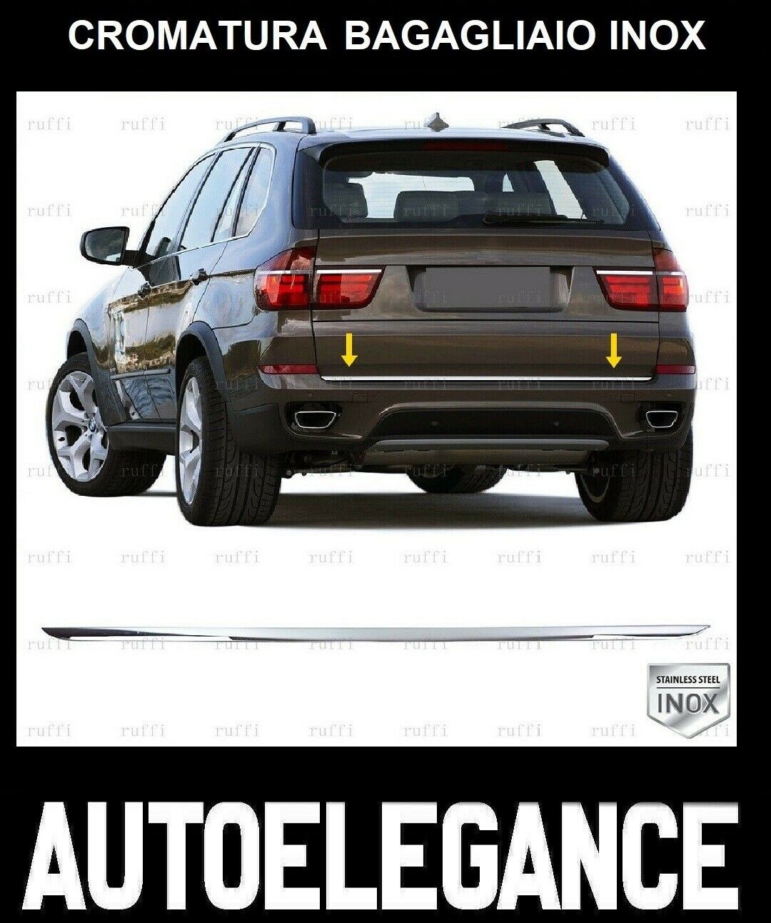 CROMATURA SOTTO BAGAGLIAIO BMW X5 E70 2006-2013 ACCIAIO INOX ADESIVO 0032 AUTOELEGANCERICAMBI