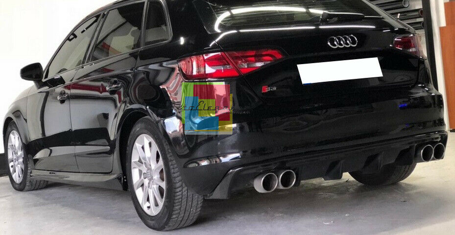 DIFFUSORE QUATTRO RS3 PER AUDI A3 8V 12-15 PARAURTI POSTERIORE NERO LUCIDO