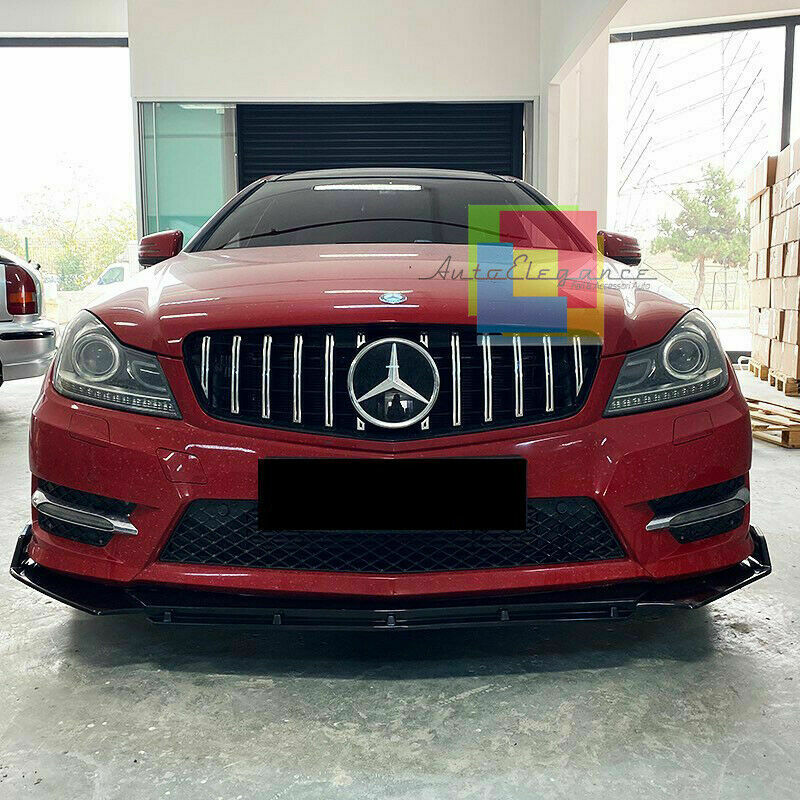 0170 MERCEDES CLASSE C W204 S204 SPLITTER PARAURTI ANTERIORE NERO LUCIDO LOOK RS AUTOELEGANCERICAMBI