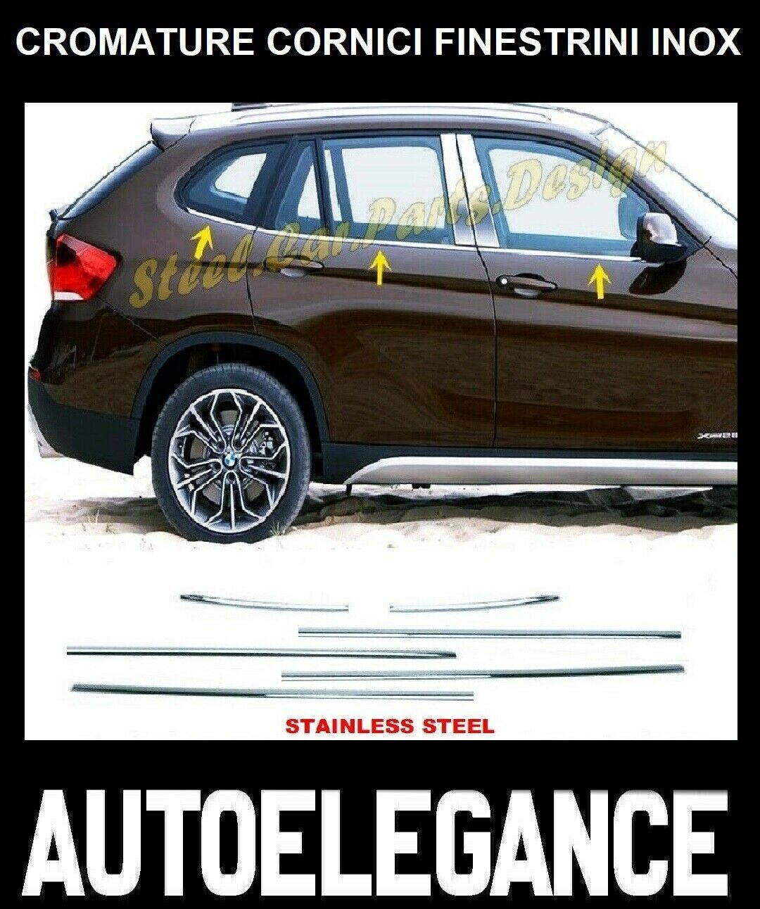 CROMATURA CORNICI FINESTRINI 6PZ BMW X1 F48 2014+ INOX ADESIVO 0032 AUTOELEGANCERICAMBI