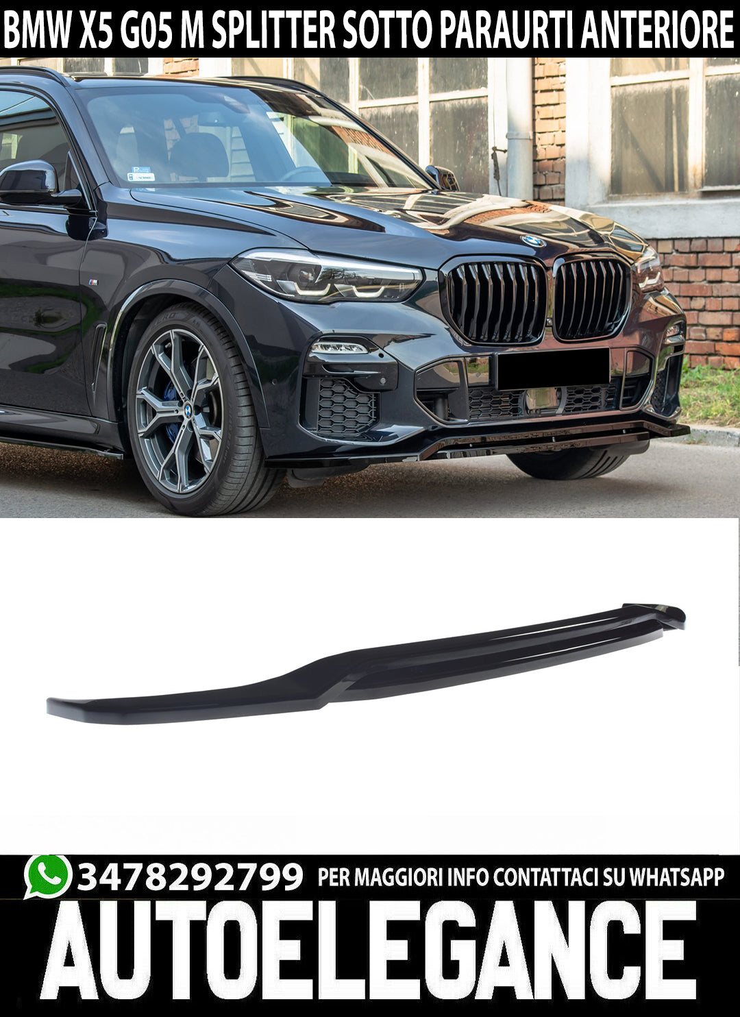 SPLITTER BMW X5 G05 M UNDER FRONT BUMPER ABS GLOSSY BLACK BLADE