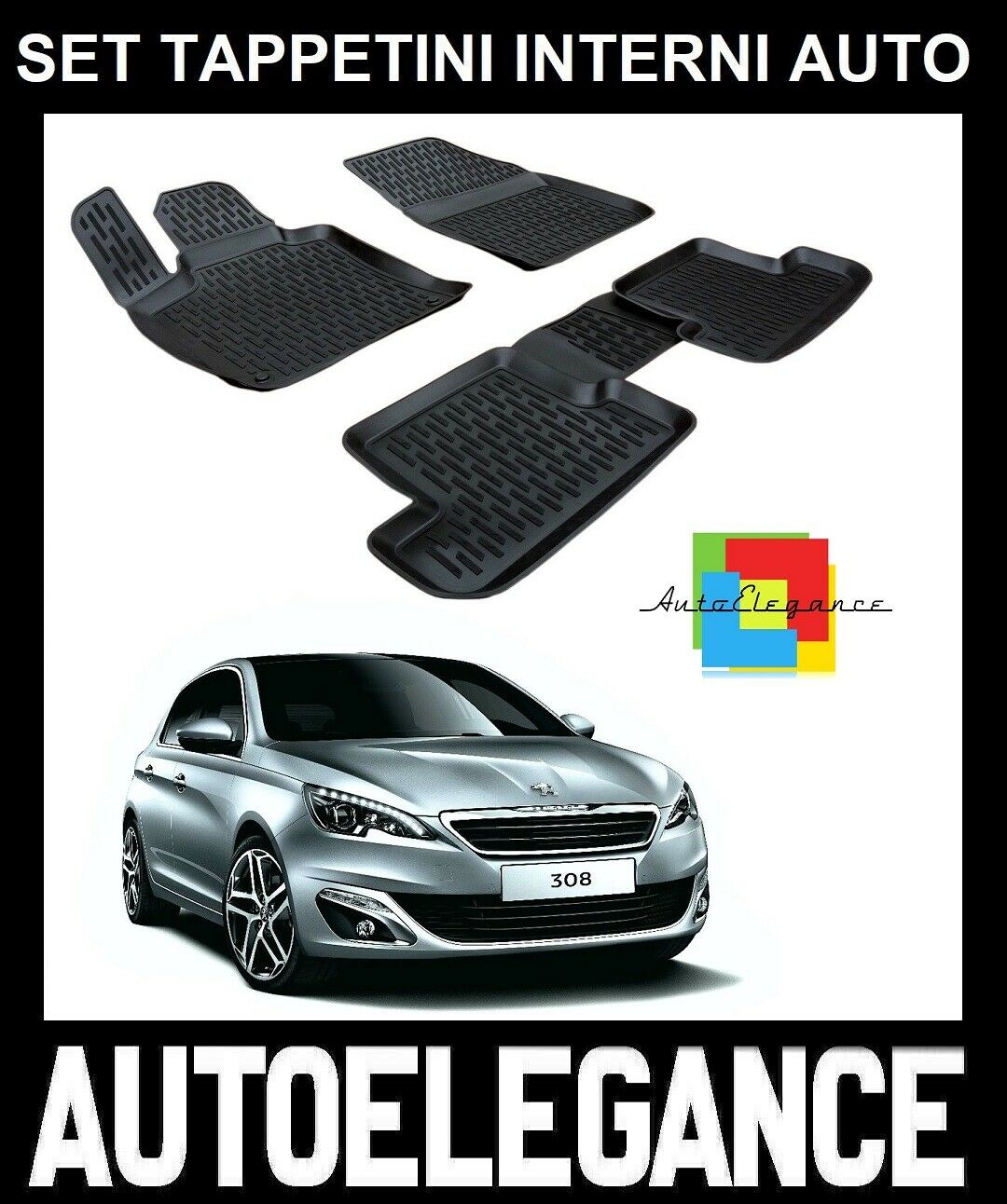 SET OF CUSTOM RUBBER CAR INTERIOR MATS FOR PEUGEOT 308 2015+ 0032