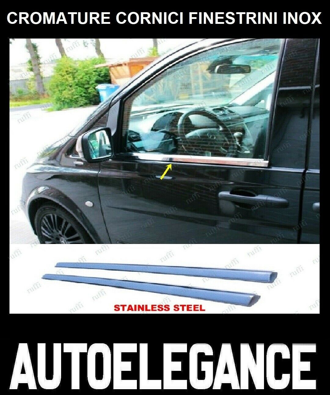 CROMATURA CORNICI FINESTRINI 2PZ MERCEDES VIANO W639 2003-2014 INOX ADESIVO 0032 AUTOELEGANCERICAMBI