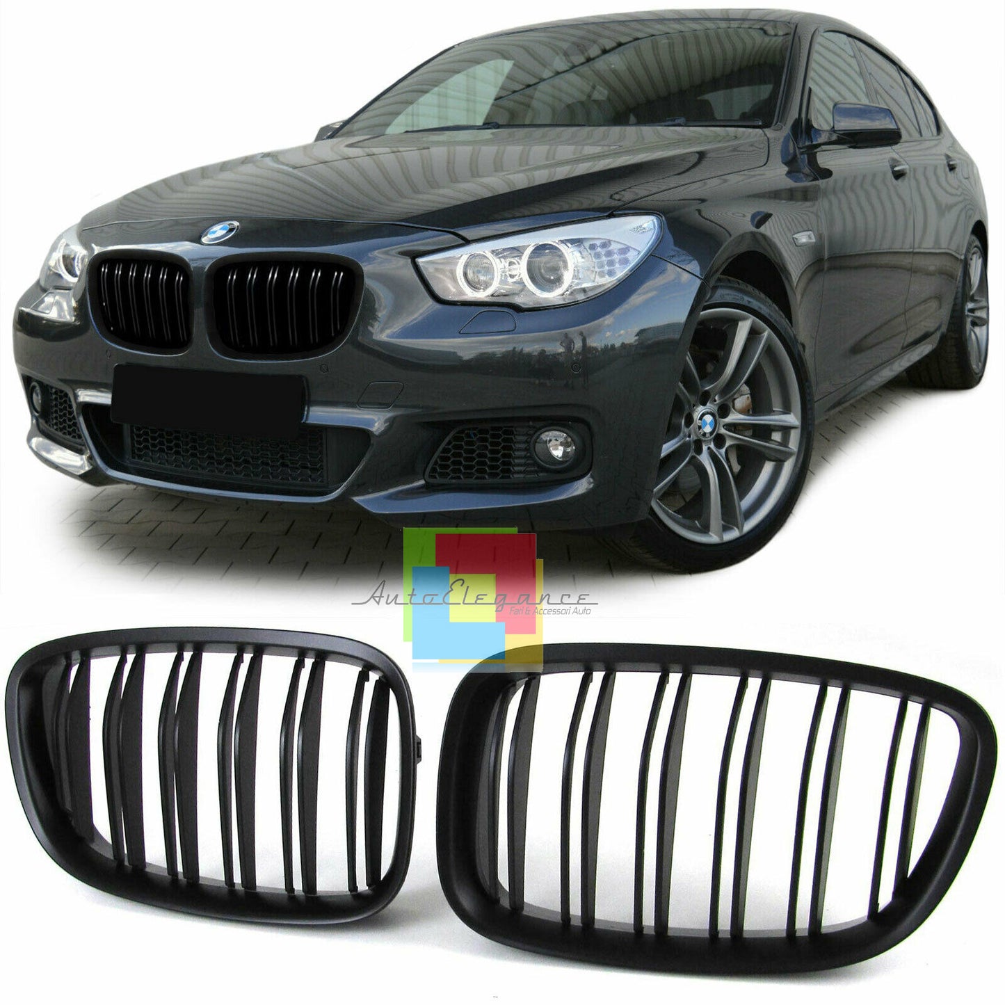 MASCHERINE BMW SERIE 5 GT F07 GRIGLIE ANTERIORI DOPPIA FASCIA NERO LOOK M