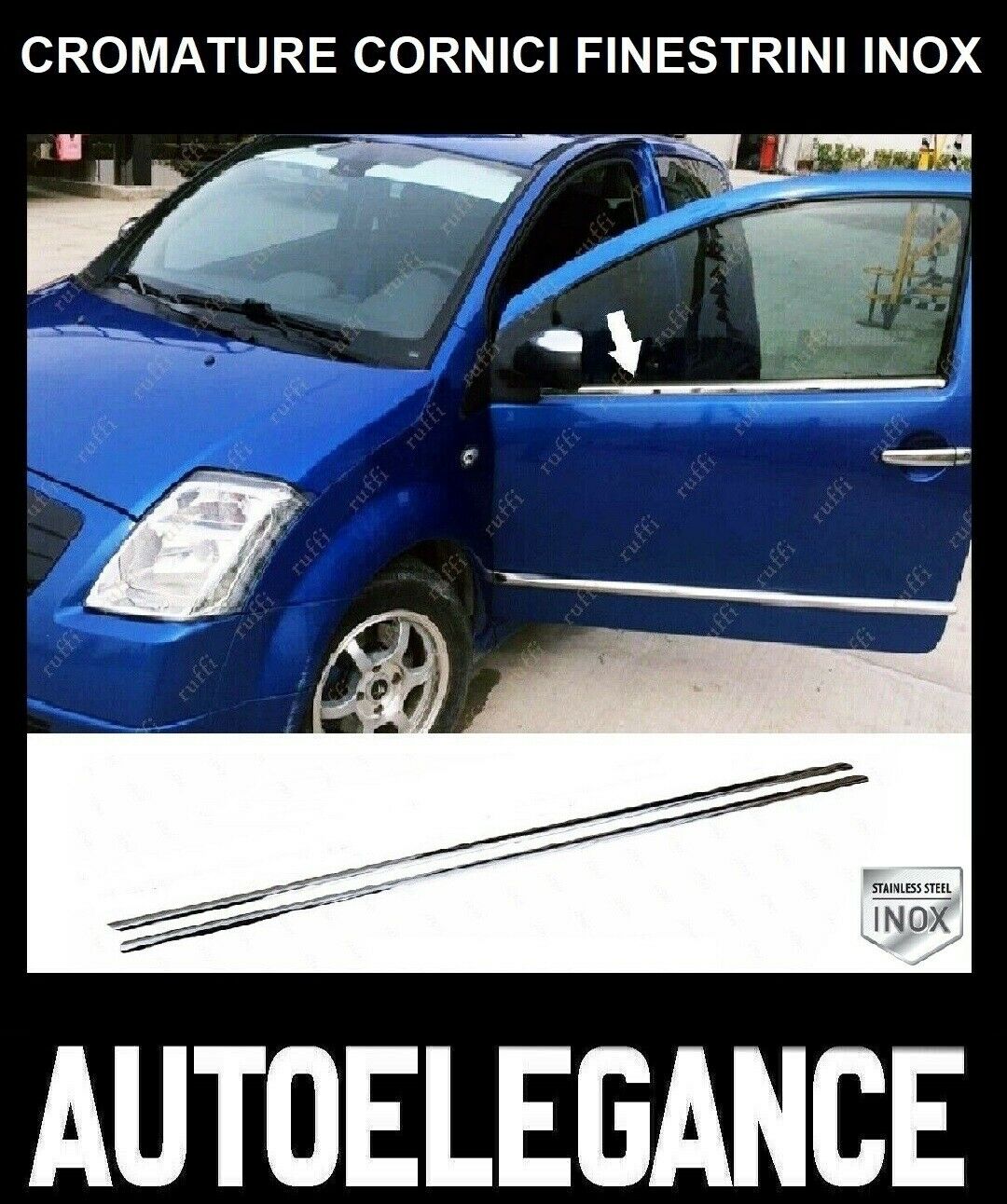 CROMATURA CORNICI FINESTRINI 2PZ CITROEN C2 2003+ INOX ADESIVO 0032 AUTOELEGANCERICAMBI