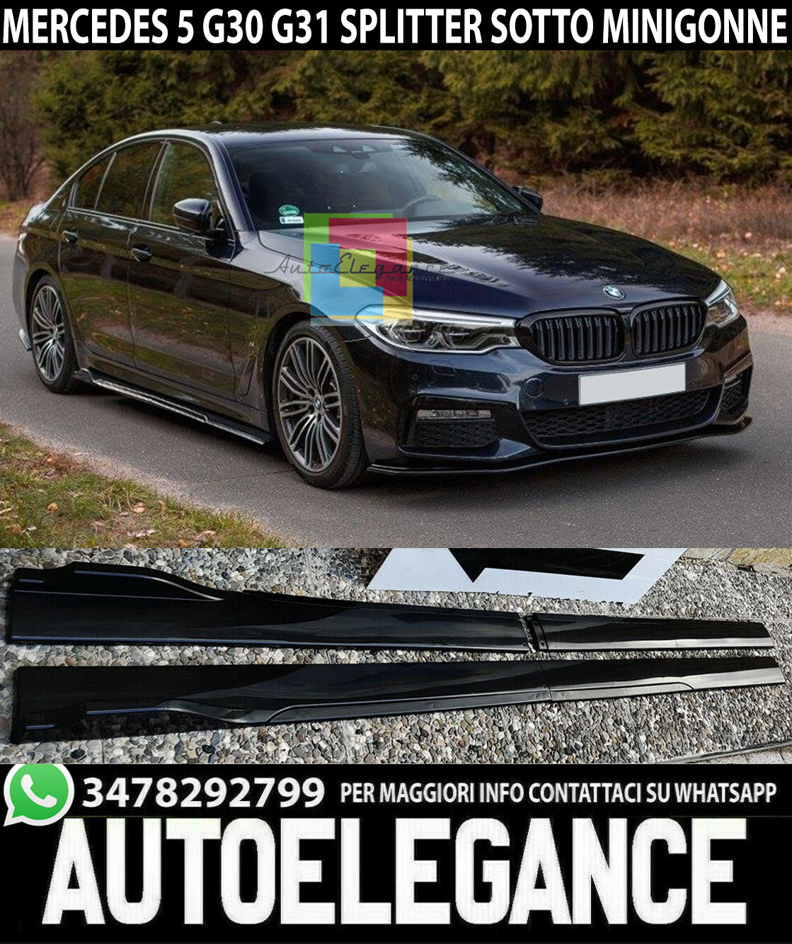 LAME BMW SERIE 5 G30 G31 SPLITTER SOTTO MINIGONNE LATERALI ABS NERO LUCIDO 0038