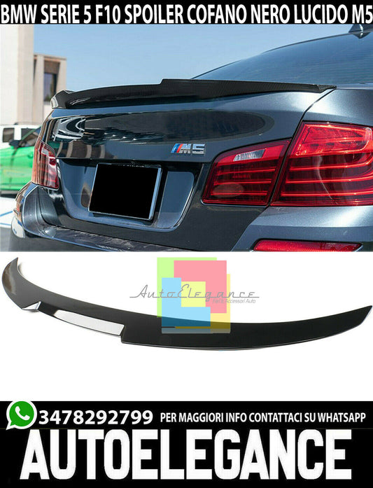 SPOILER POSTERIORE COFANO PER BMW SERIE 5 F10 2010-2017 LOOK M5 ABS NERO LUCIDO