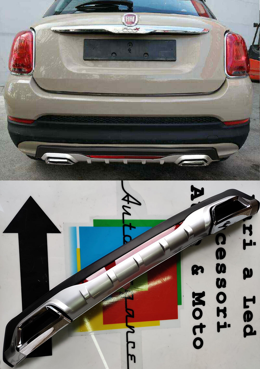 FIAT 500X UNDER BUMPER DIFFUSER RECTANGULAR TIP DIFFUSER ABS SPORT