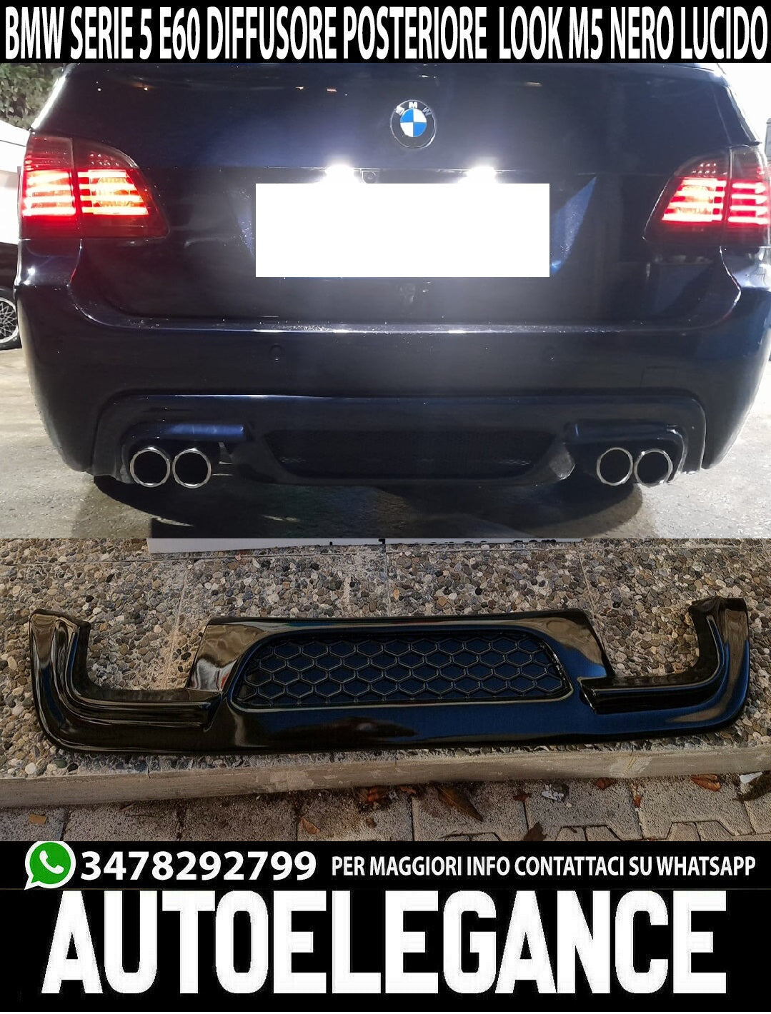 UNDER BUMPER DUAL EXHAUST BMW 5 SERIES E60 E61 REAR DIFFUSER M5 ABS