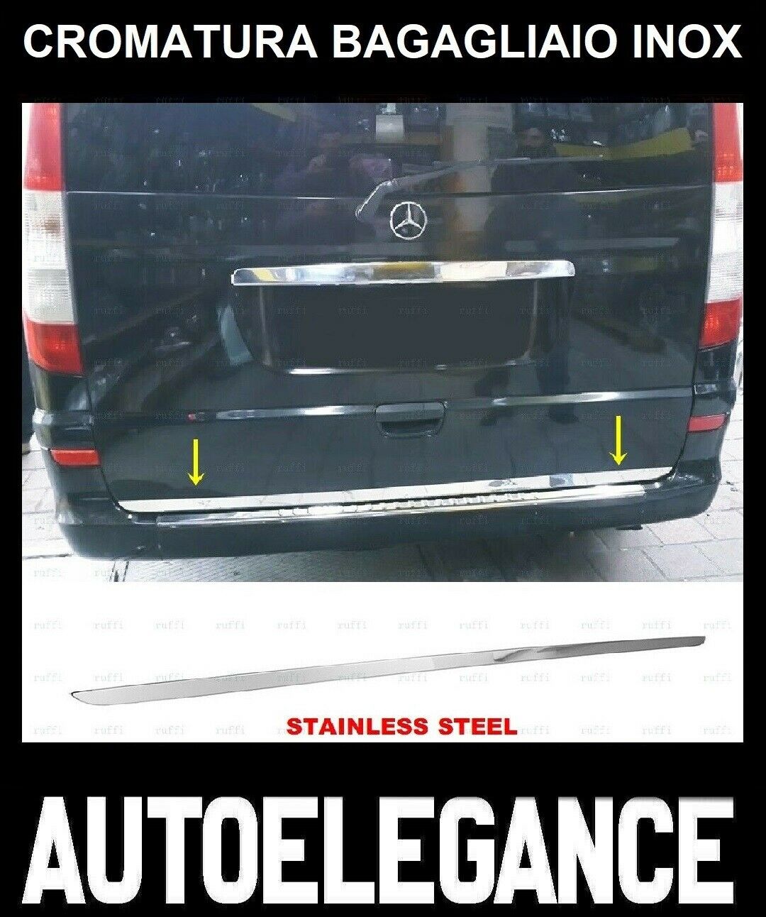 CROMATURA BAGAGLIAIO POSTERIORE MERCEDES VITO W639 2003-2014 INOX ADESIVO 0032 AUTOELEGANCERICAMBI