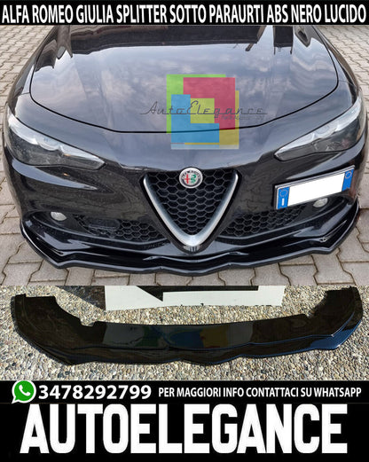 SPLITTER FOR ALFA ROMEO GIULIA BLADE UNDER FRONT BUMPER GLOSSY BLACK 0078