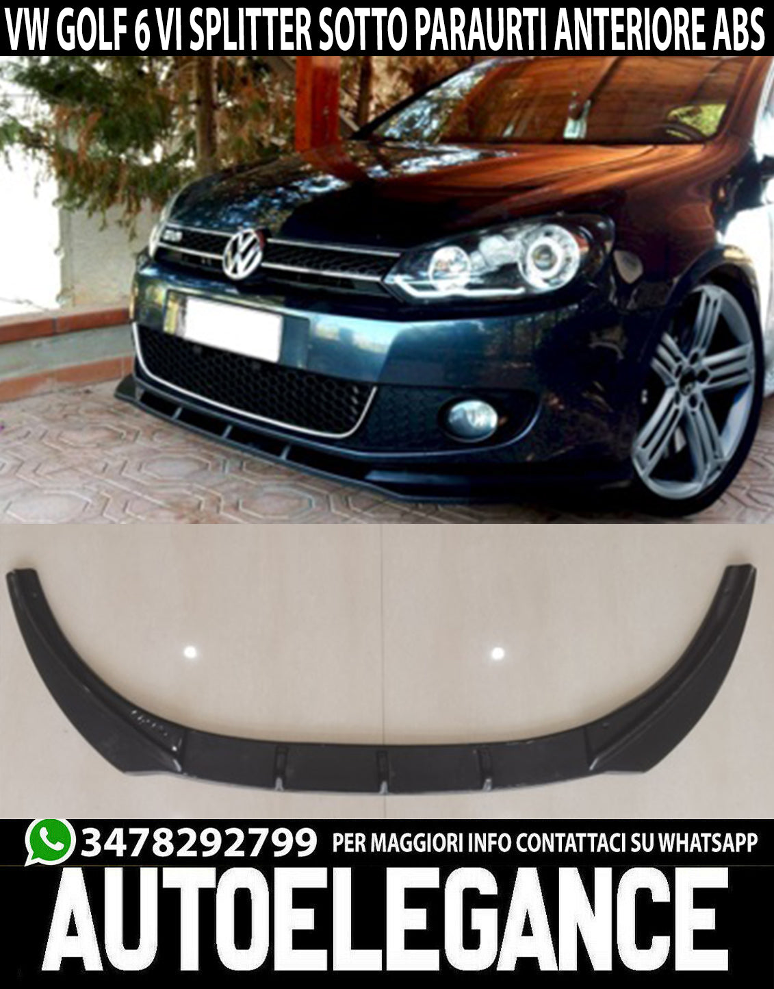 SPLITTER FOR VW GOLF 6 VI UNDER FRONT BUMPER ABS LIP GLOSSY BLACK