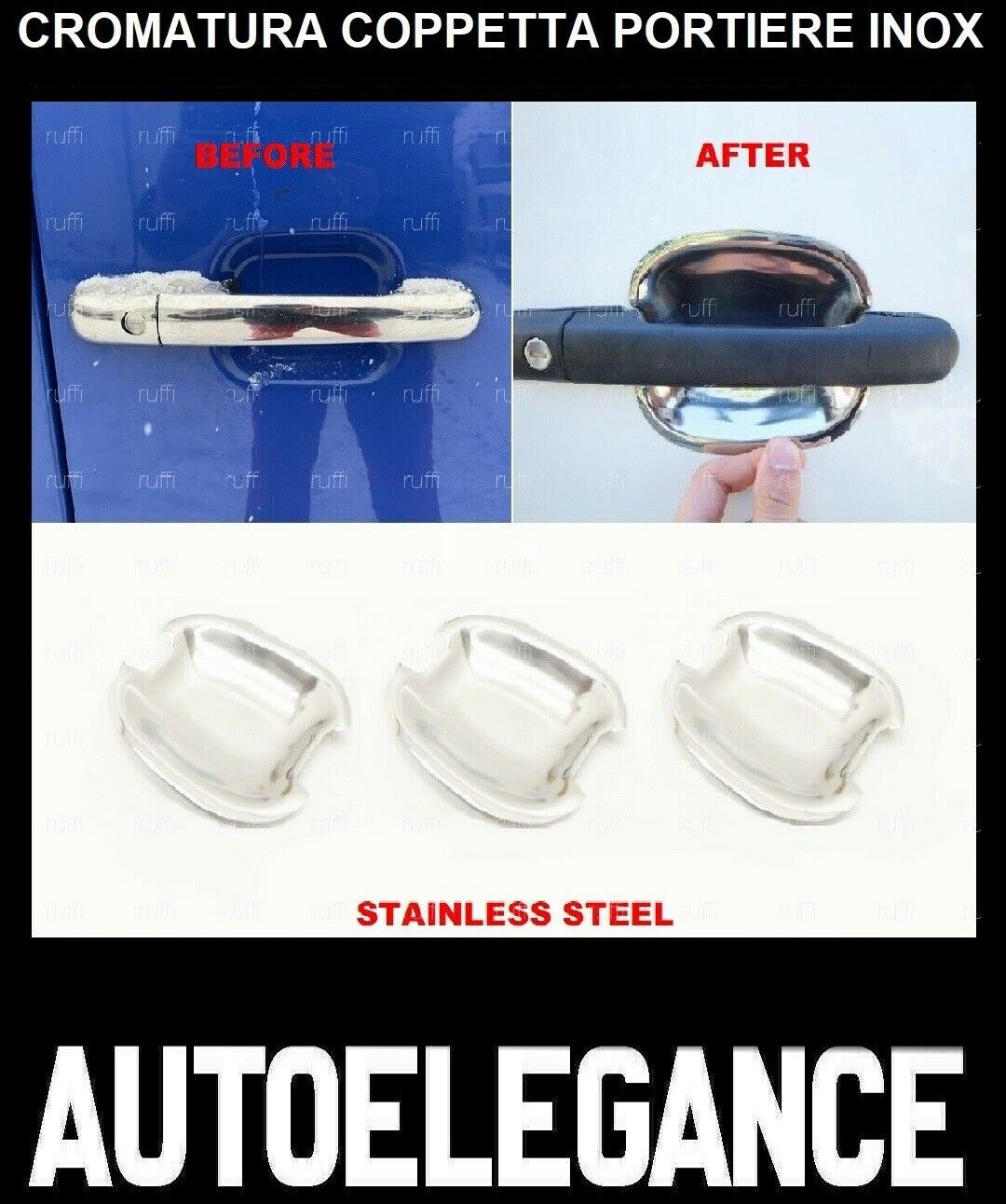 CROMATURA COPPETTA 3 PORTE MERCEDES VITO W638 1996-2003 INOX ADESIVO 0032 AUTOELEGANCERICAMBI