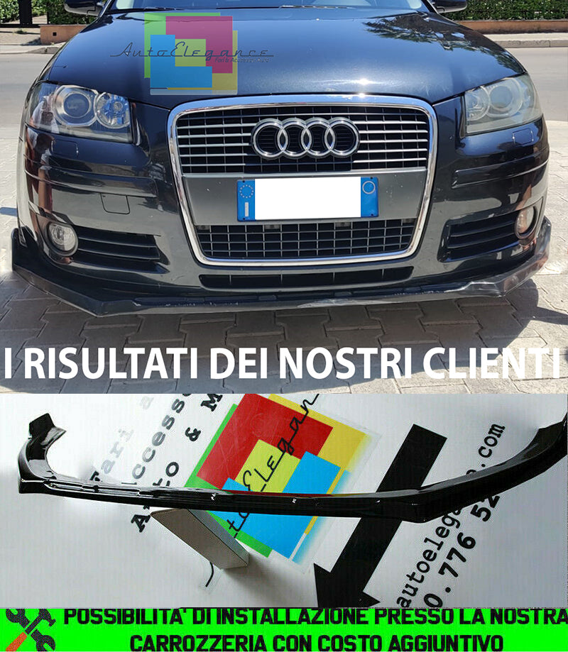 AUDI A3 8P 2004-2008 3 PORTE SPORTBACK LAMA SOTTO PARAURTI ANTERIORE ABS NERO LUCIDO SPLITTER AUTOELEGANCERICAMBI