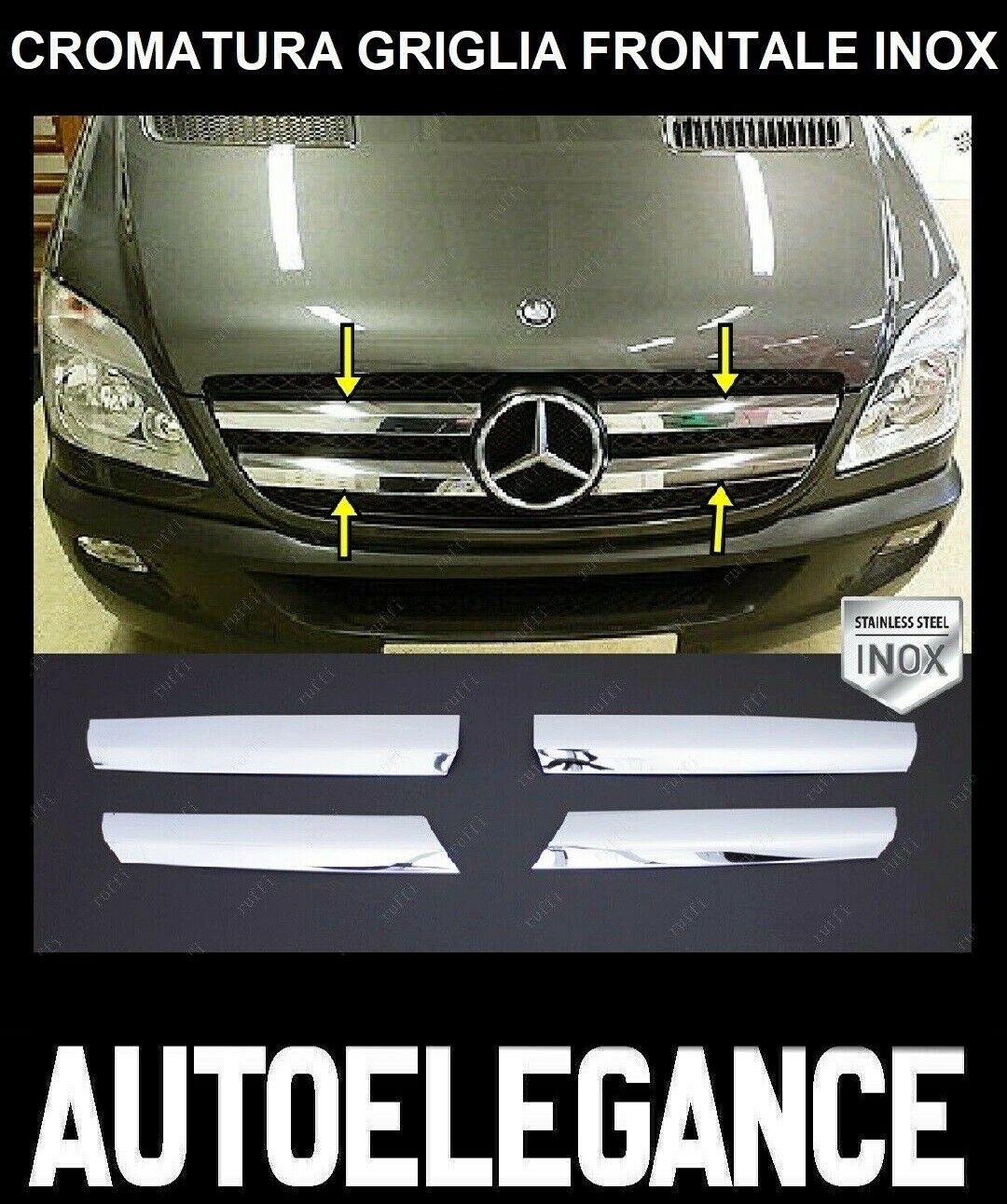 CROMATURA GRIGLIA FRONTALE 4PZ MERCEDES SPRINTER W906 06-13 INOX ADESIVO 0032 AUTOELEGANCERICAMBI