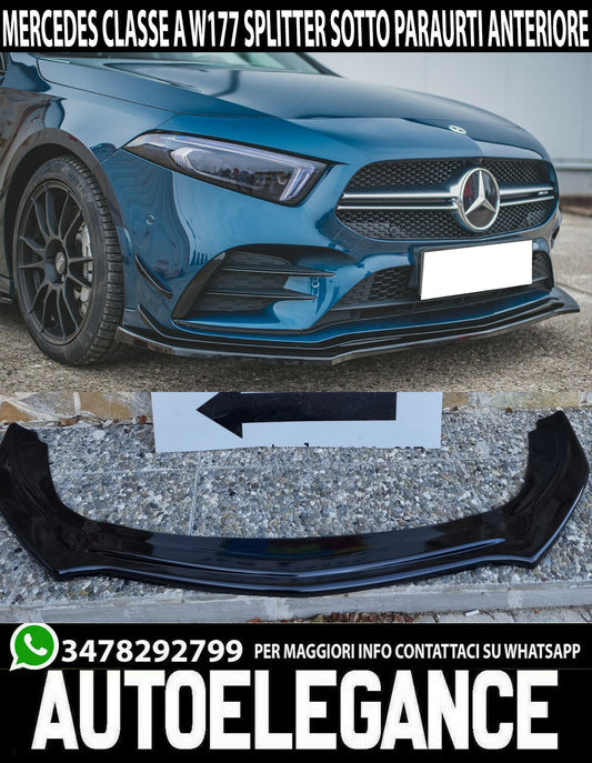 LAMA MERCEDES CLASSE A W177 2018+ SPLITTER SOTTO PARAURTI ANTERIORE NERO LUCIDO