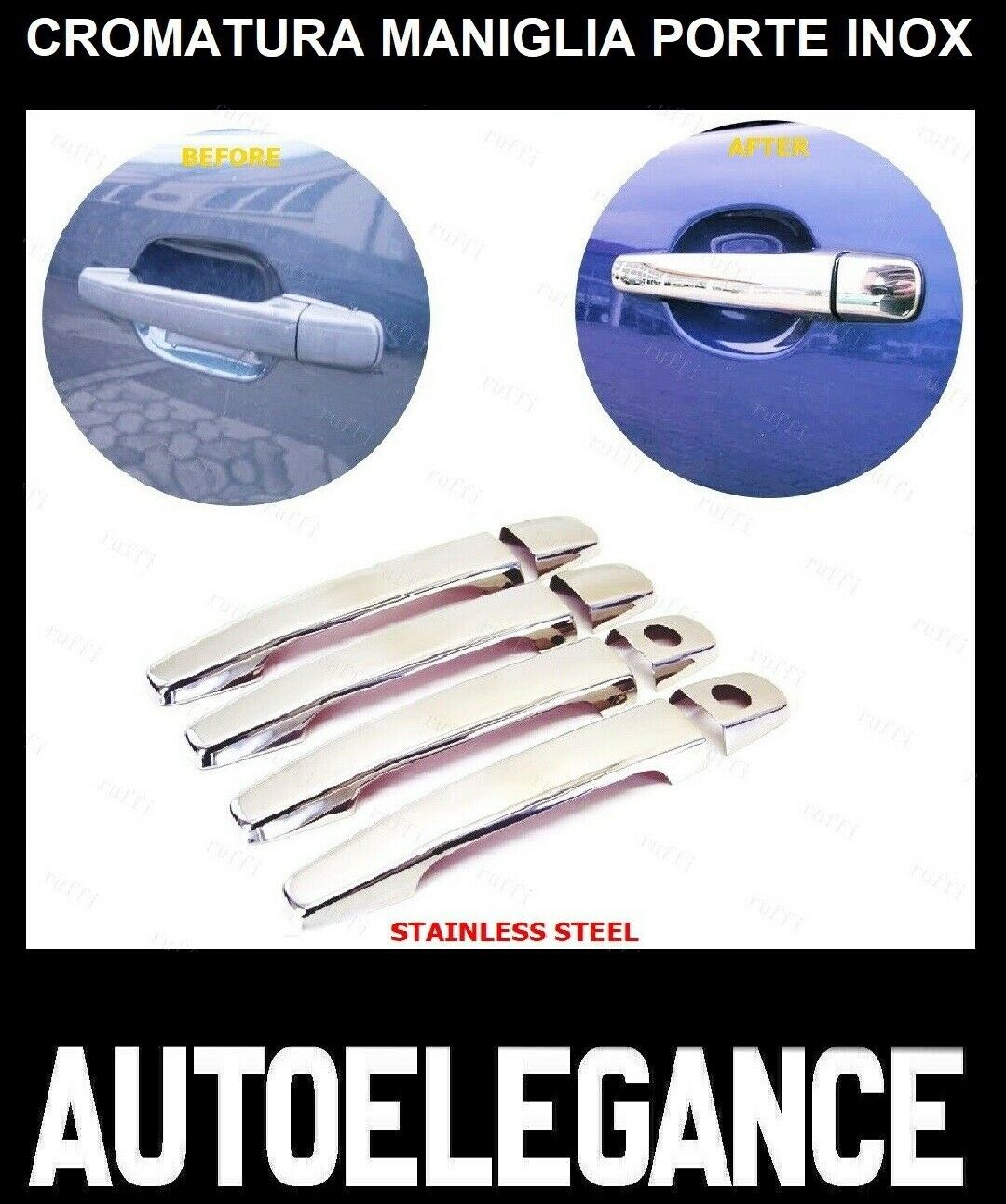 CROMATURA MANIGLIE 4 PORTE MERCEDES C W202 S202 1993-2001 INOX ADESIVO 0032 AUTOELEGANCERICAMBI