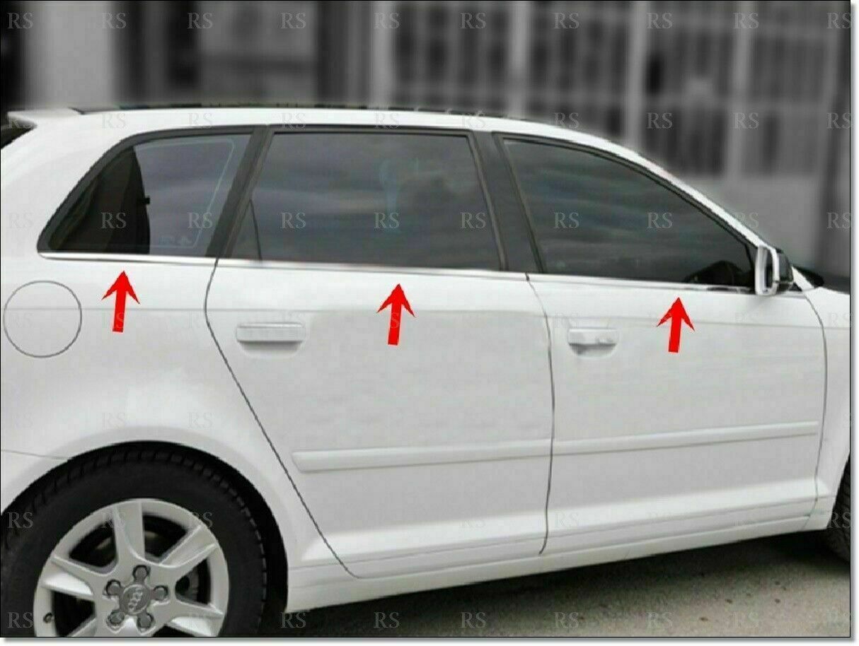 CROMATURA CORNICI FINESTRINI 6PZ AUDI A3 2003-2013 ACCIAIO INOX ADESIVO 0032 AUTOELEGANCERICAMBI