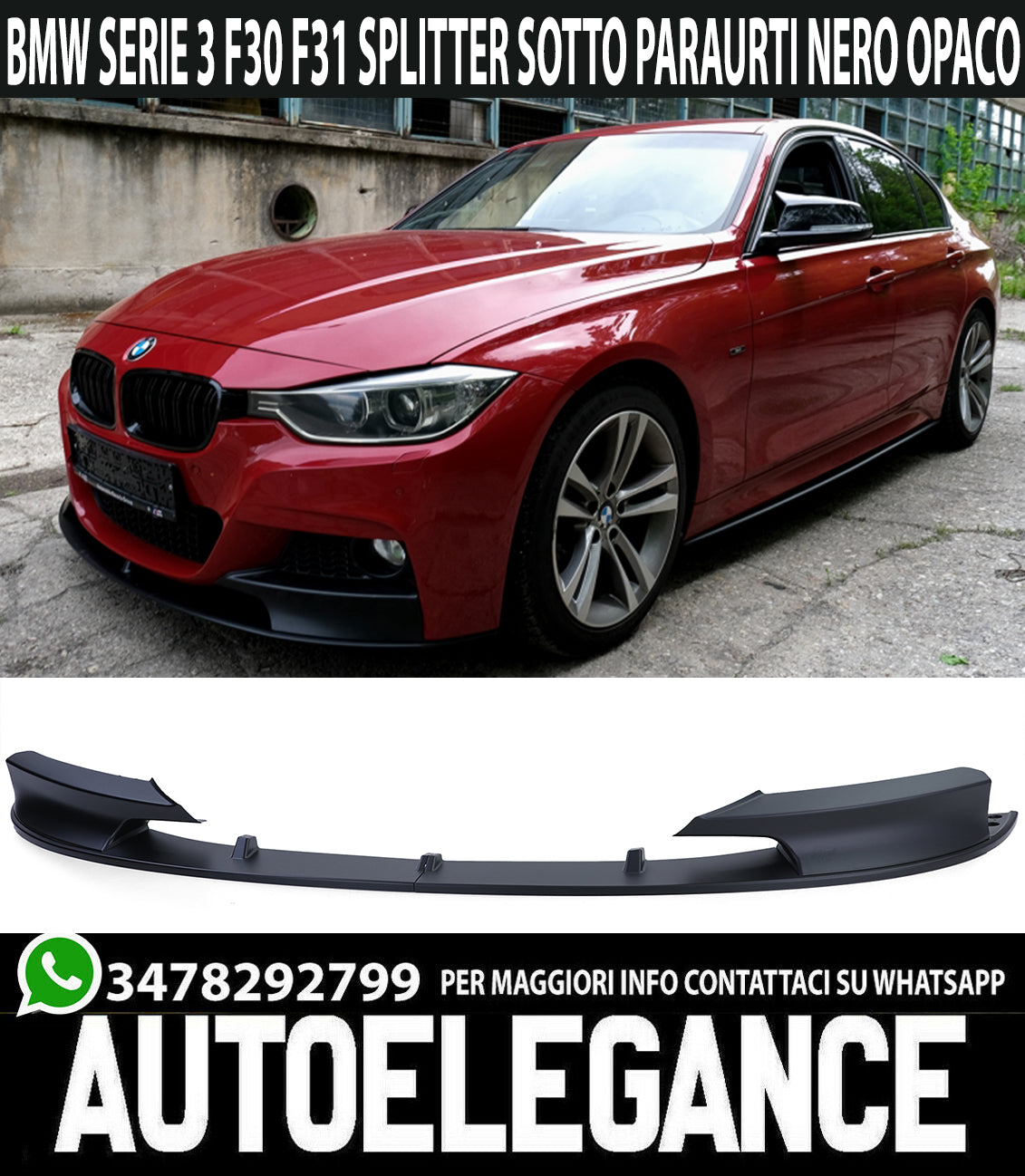 LAMA BMW SERIE 3 F30 F31 M SPORT SOTTO PARAURTI ANTERIORE NERO OPACO SPLITTER