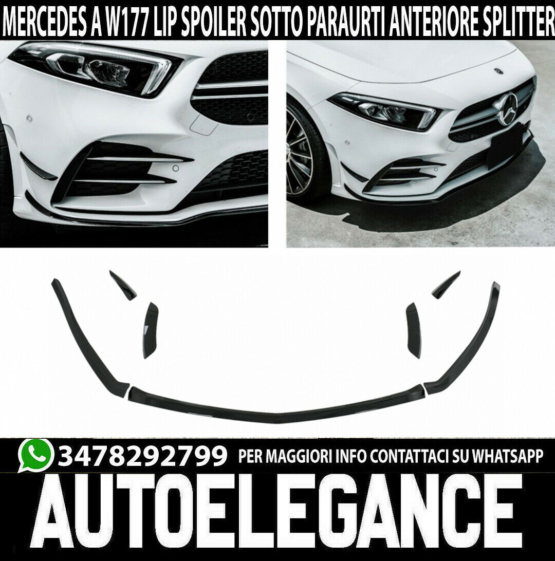 MERCEDES A-CLASS W177 LIP SPOILER FRONT BUMPER AMG A45 ABS BLACK WITH MUSTACHE
