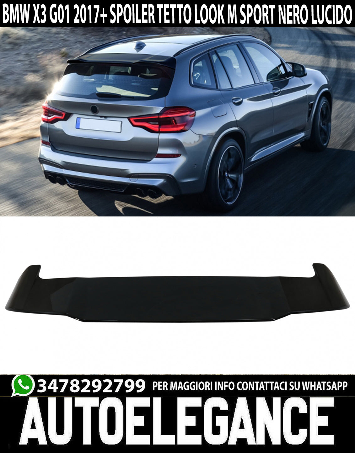 BMW X3 G01 M SPORT LOOK REAR ROOF SPOILER BLACK ABS