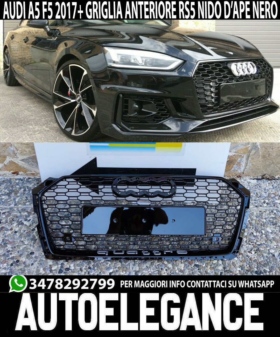 GRIGLIA ANTERIORE AUDI A5 F5 2016+ CALANDRA S5 RS5 QUATTRO NERO NIDO D'APE