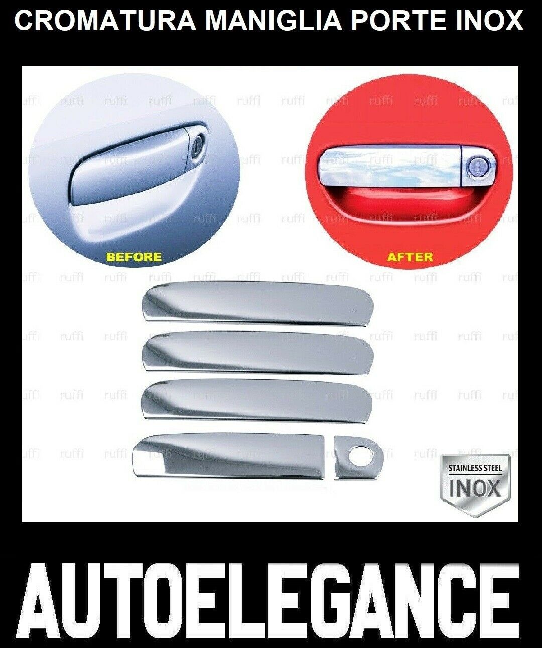 CROMATURA MANIGLIE 4 PORTE AUDI A4 RS4 B5 B6 B7 98-08 ACCIAIO INOX ADESIVO 0032 AUTOELEGANCERICAMBI