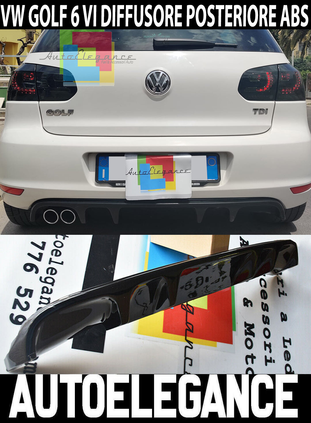 VW GOLF 6 VI 2008-2012 DIFFUSORE SOTTO PARAURTI POSTERIORE ABS TUNING NERO LUCIDO