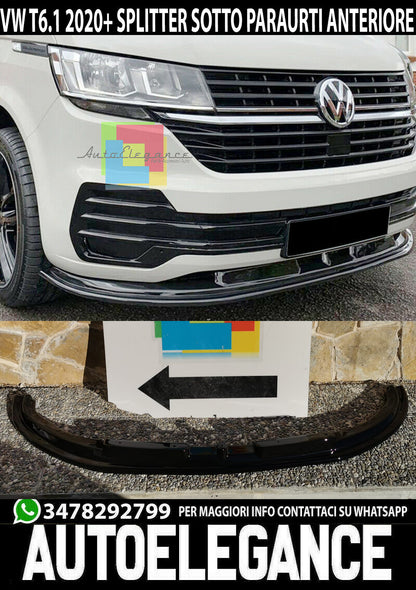 SPLITTER VW TRANSPORTER T6.1 FACELIFT UNDER FRONT BUMPER ABS GLOSSY BLACK BLADE
