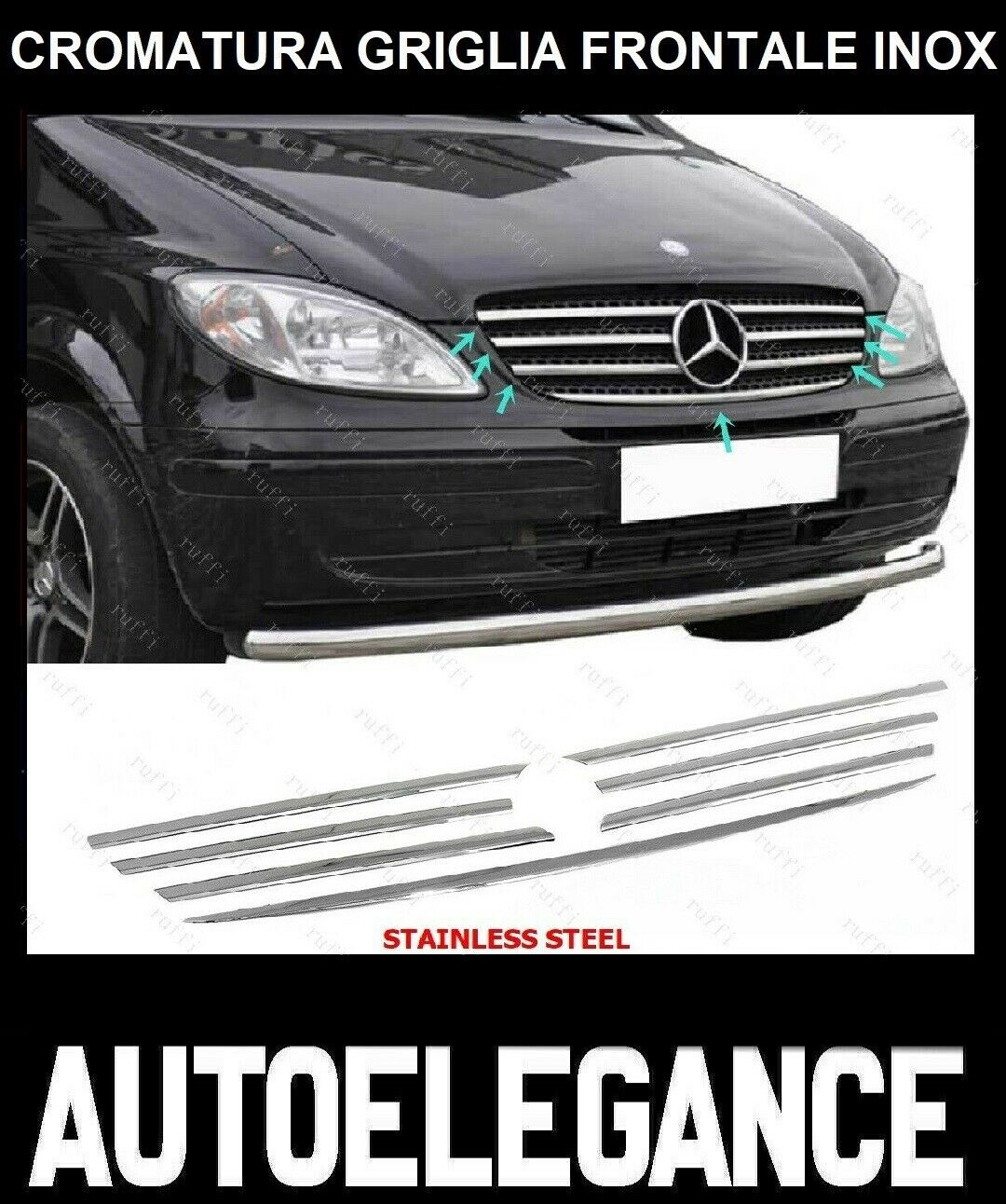 CROMATURA GRIGLIA FRONTALE 7PZ MERCEDES VIANO W639 2003-2010 INOX ADESIVO 0032 AUTOELEGANCERICAMBI