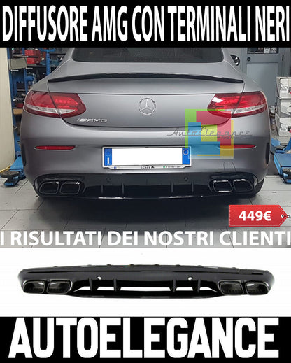 MERCEDES C A205 C205 2014-2019 REAR DIFFUSER ABS STEEL MUFFLERS AMG BLACK