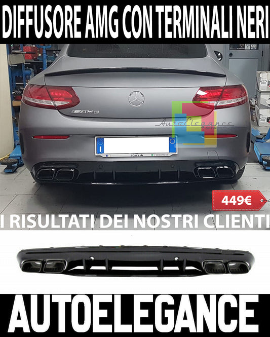MERCEDES C A205 C205 2014-2019 REAR DIFFUSER ABS STEEL MUFFLERS AMG BLACK