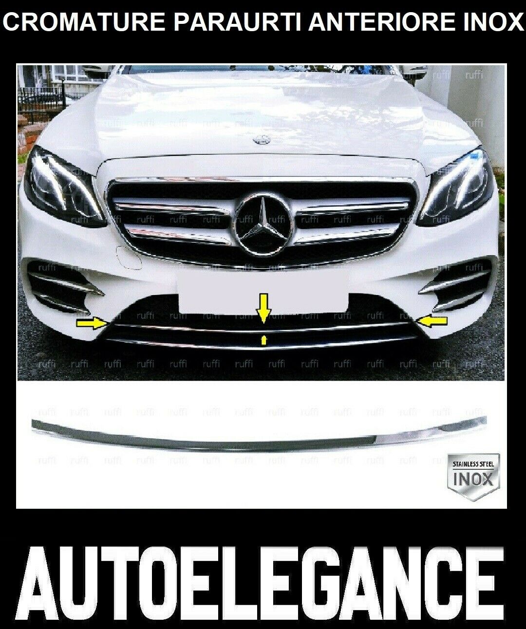 CROMATURA PARAURTI ANTERIORE MERCEDES E W213 S213 2016+ AMG INOX ADESIVO 0032 AUTOELEGANCERICAMBI