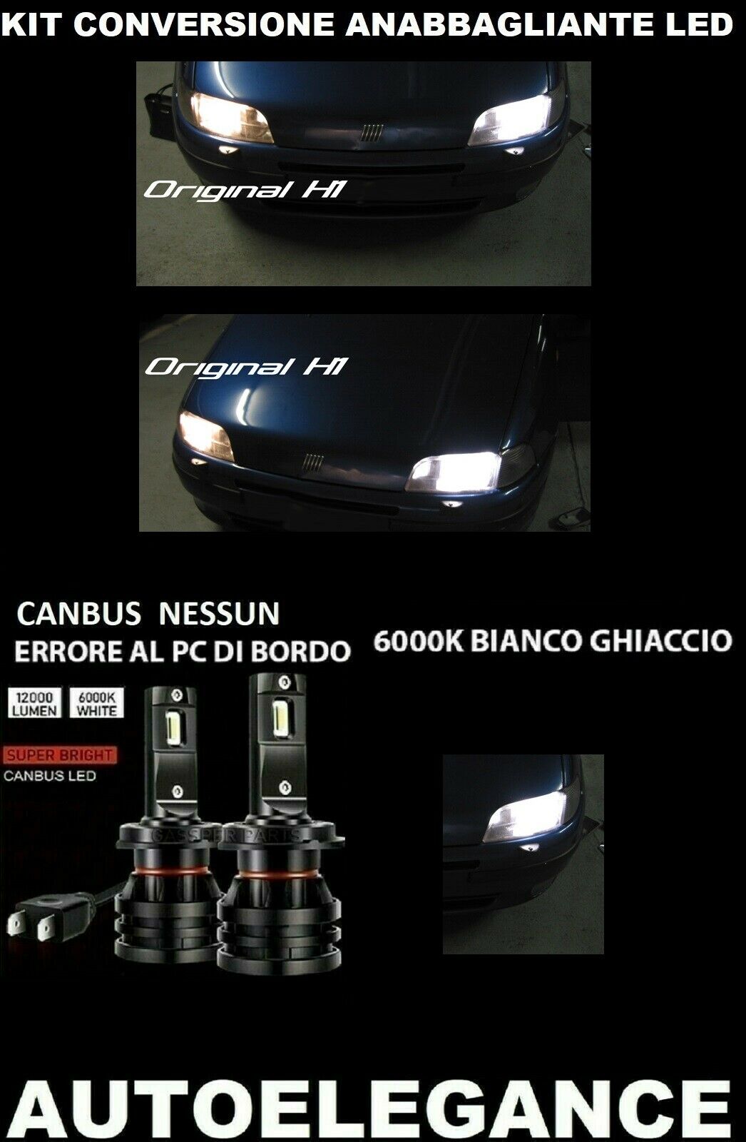FIAT PUNTO I LED LOW BEAM HEADLIGHTS 16.000LM CAMBUS 0032
