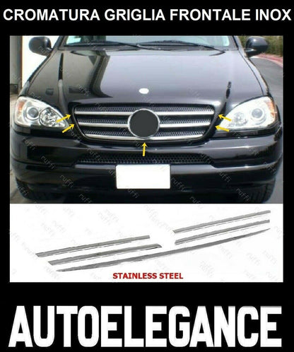 CROMATURA GRIGLIA FRONTALE 5PZ MERCEDES ML W163 1998-2005 INOX ADESIVO 0032 AUTOELEGANCERICAMBI