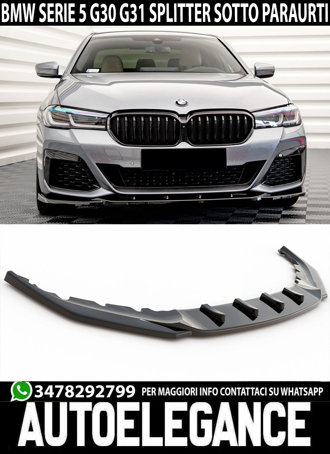 SPLITTER BMW 5 SERIES G30 G31 2020+ UNDER FRONT BUMPER ABS GLOSSY BLACK BLADE