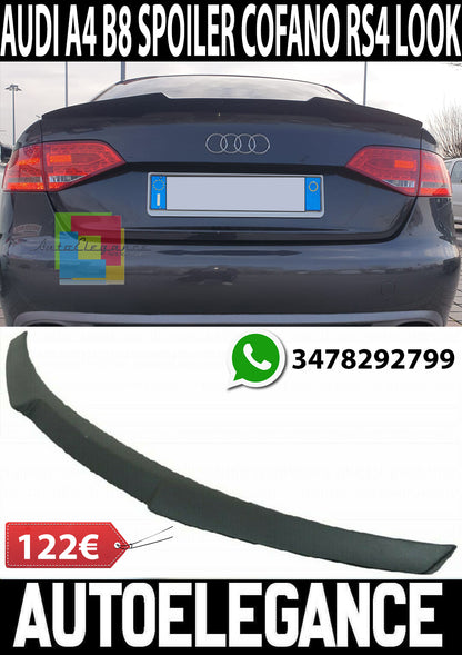 SPOILER LOOK RS4 POSTERIORE COFANO AUDI A4 B8 8K BERLINA 08-15 IN ABS - PLASTIC